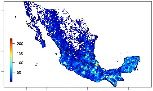 Spatial species richness of useful trees from Mexico.