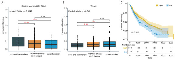 Immune cell infiltration in smoking and non-smoking LUSC patients.