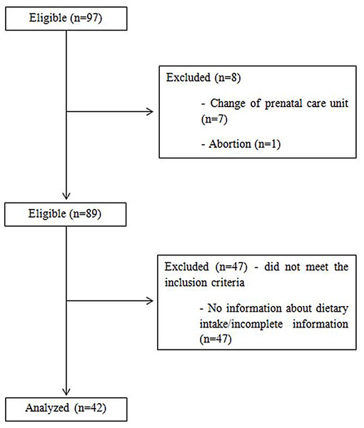 Flow chart of the sample of pregnant women with pre-existing diabetes mellitus selected for the study.