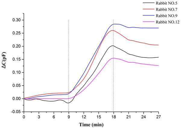 27 min measurement data of four rabbits.