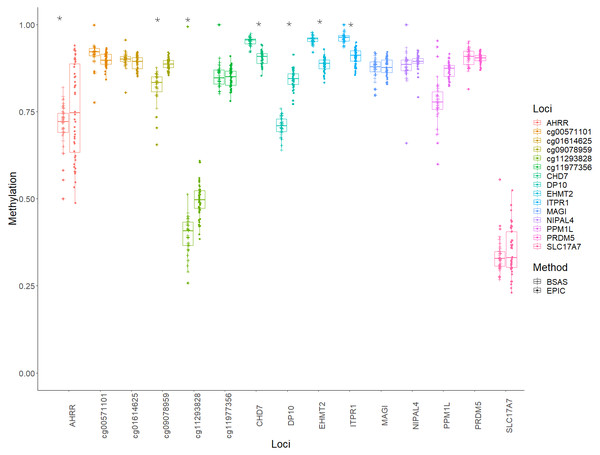 Individual methylation across the 15 loci for cases.