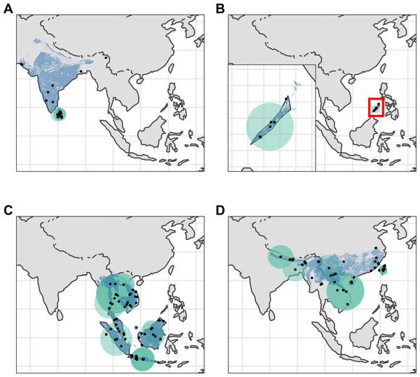 Distribution of Asian pangolins.