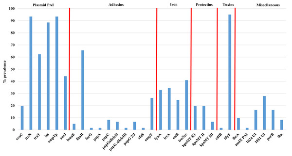 Prevalence of virulence genes among APEC examined.