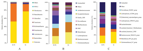 Rumenmicrobial species composition of cattle-yak in grazing group and supplementary feeding group under different taxonomic classification levels.
