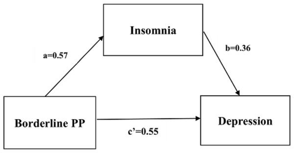 Partial mediating relation of insomnia between borderline PP and depression.