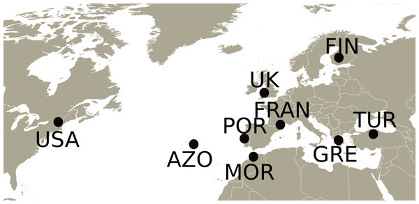 Map with the sampling locations of Philaenus.