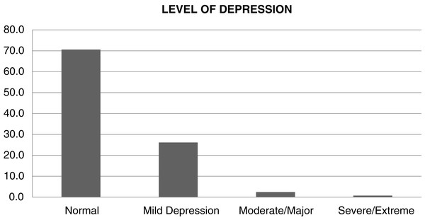 Level of depression among study participants.