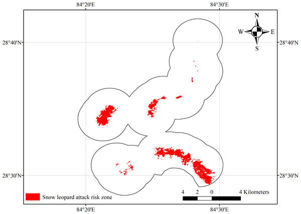 Mapping of attack risk zone by snow leopard.