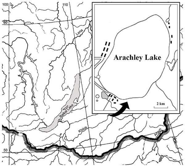 Schematic map of the Arakhley Lake.