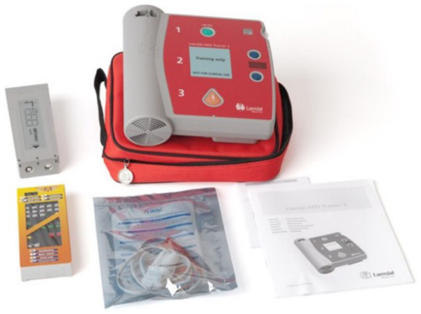 The automatic external defibrillator (AED) device.