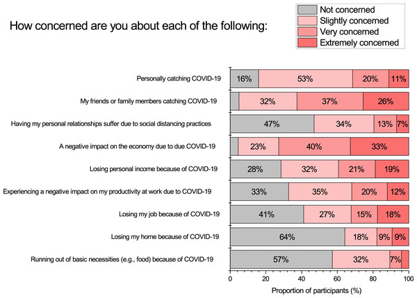 Participant self-reported extent of COVID-19 related concern across multiple factors.