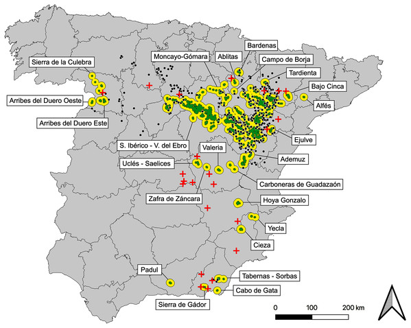 Map of current populations, subpopulations and stepping stones of the Iberian metapopulation of Dupont’s lark.