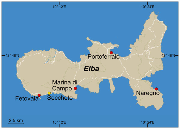 Sampling sites around the Island of Elba, Italy.