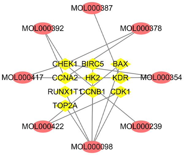 Network of active compounds and common targets based on Cytoscape 3.7.1 (https://cytoscape.org/).