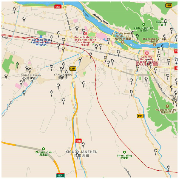 Layout of micro air quality monitoring stations in Qilihe District (partial).