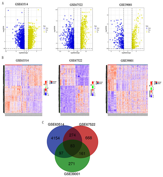 Identification of differentially expressed genes in CC based on the GEO database.