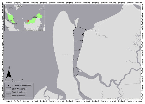 Sampling stations of studied threadfin fishes at the Batang Lassa Estuary of South China Sea, Sarawak, Malaysia.