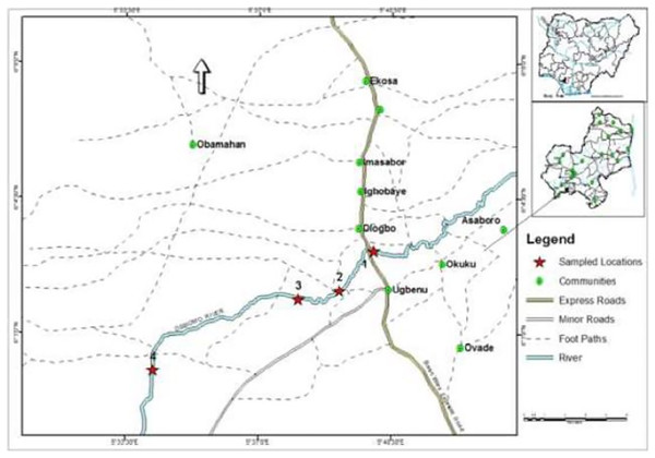 Map of Nigeria showing the study area (sub eco-communities) and sampling stations.