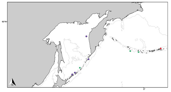 Distribution map for North Pacific species previously in Melonanchora.