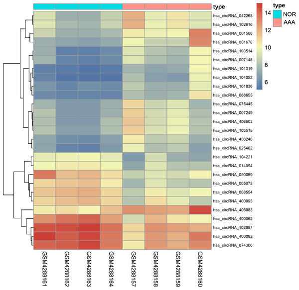 The heatmap of differentiall y expressed circRNAs.