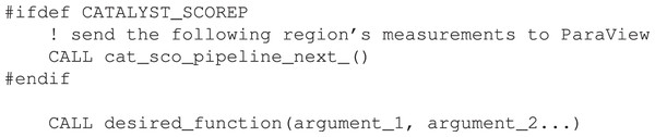 Illustrative example of the call to tell the plugin to show the upcoming function’s measurements in ParaView.