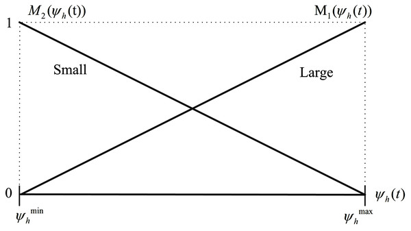 Membership functions M1 (ψh(t)) and M2 (ψh(t)).