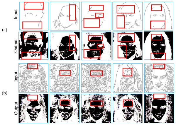 Inference results in translating sparse edges to binary regional images with 50 training images.