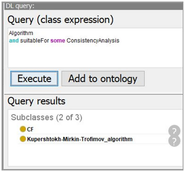 The screenshot of querying for suitable DM algorithms.