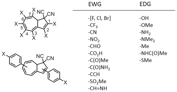 The substituents and positions considered in this study.