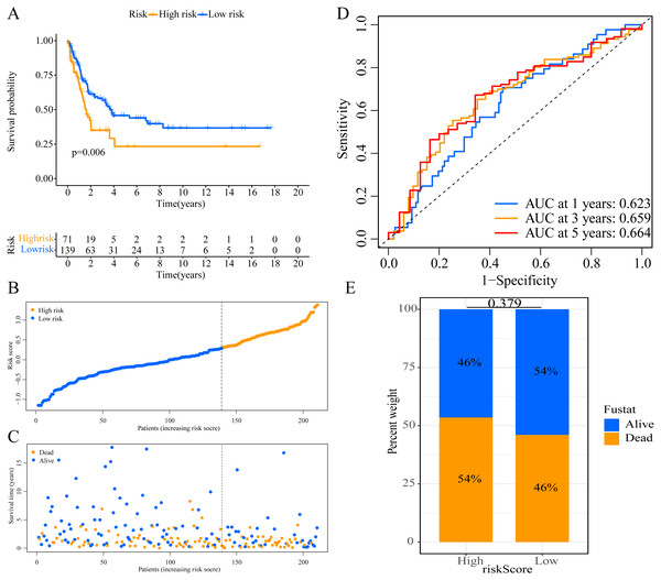 External validation of the prognostic model in the GSE65904 cohort.