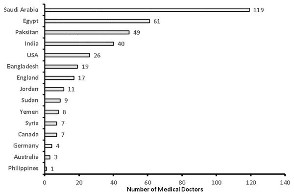 Country of last medical education among medical doctors (n = 381).