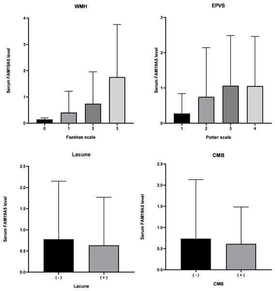 Level of FAM19A5 and imaging characteristics of total MRI burden.