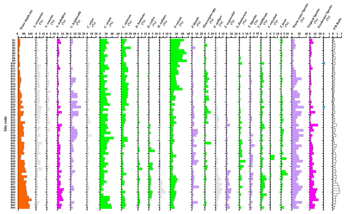 The sub-fossil diatom distribution in the Beibu Gulf (northwest