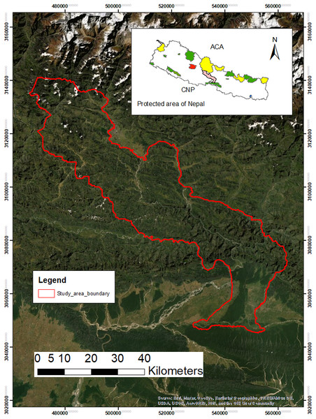 Map showing the intensive study areas which links two biodiversity significant areas: Chitwan National Park (CNP) and Annapurna Conservation Area.