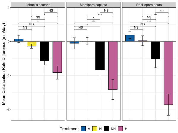 Calcification rate by treatment group and species.