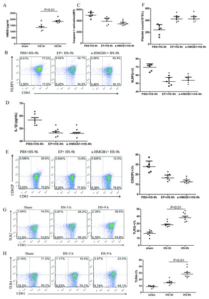 HMGB1 activates platelet NLRP3 inflammasome in HS rats (n = 6).