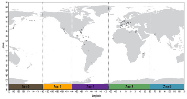 Mapped localities of fossil occurrences included in this study.