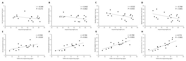 Bivariate correlation analysis conducted in the sub-groups of athletes with unilateral lower limb amputation and classified as VS1 (n D 17).