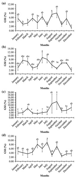 Gonadosomatic index of Acentrogobius viridipunctatus.