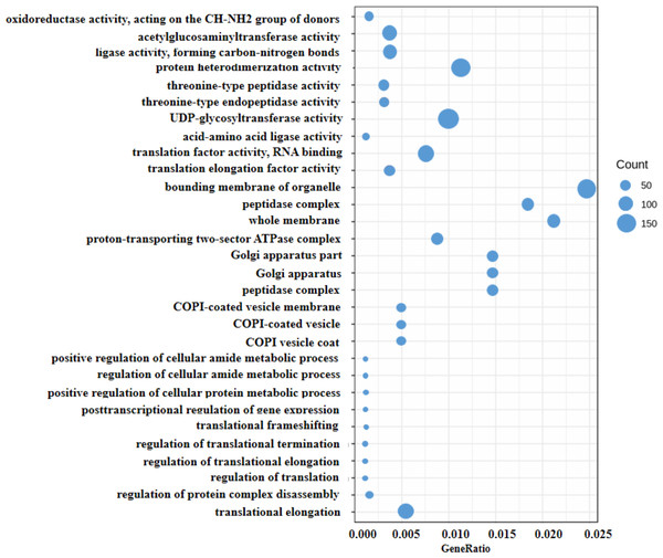 Scatter diagram of enriched GO functional categories.