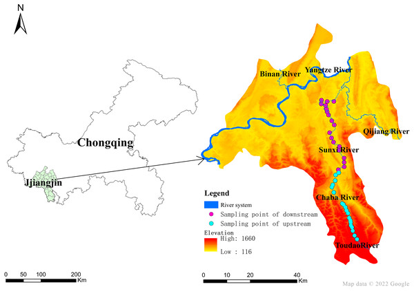 Water sampling sites in the Sunxi River watershed.