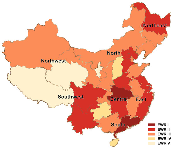 Levels of early-warning provinces and Chinese geographical divisions.