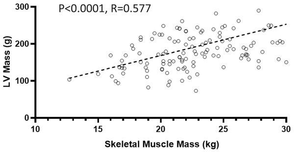 Relationship between skeletal muscle mass and left ventricular (LV) mass.