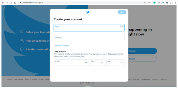 Create your Twitter account.