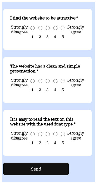 Part of the questionnaire on a mobile phone.