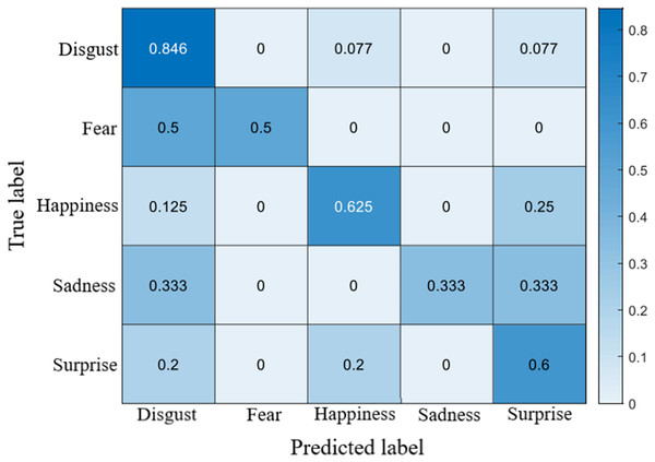 Confusion matrix on the CASME II dataset.