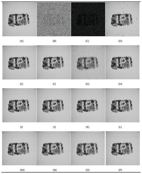 Denoising results by different filters for the jelly beans (4.1.07) with the size of 512 × 512 pixels with 90% SPN levels.