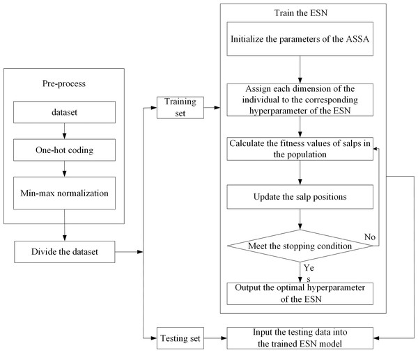 The flowchart of ESN-based network traffic classification.