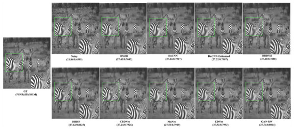 Speckle denoising results of the compared methods and the proposed method on noise level σ=50.
