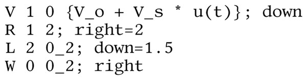 Lcapy netlist for V-R-L circuit. Note, drawing options are specified after the semicolon.